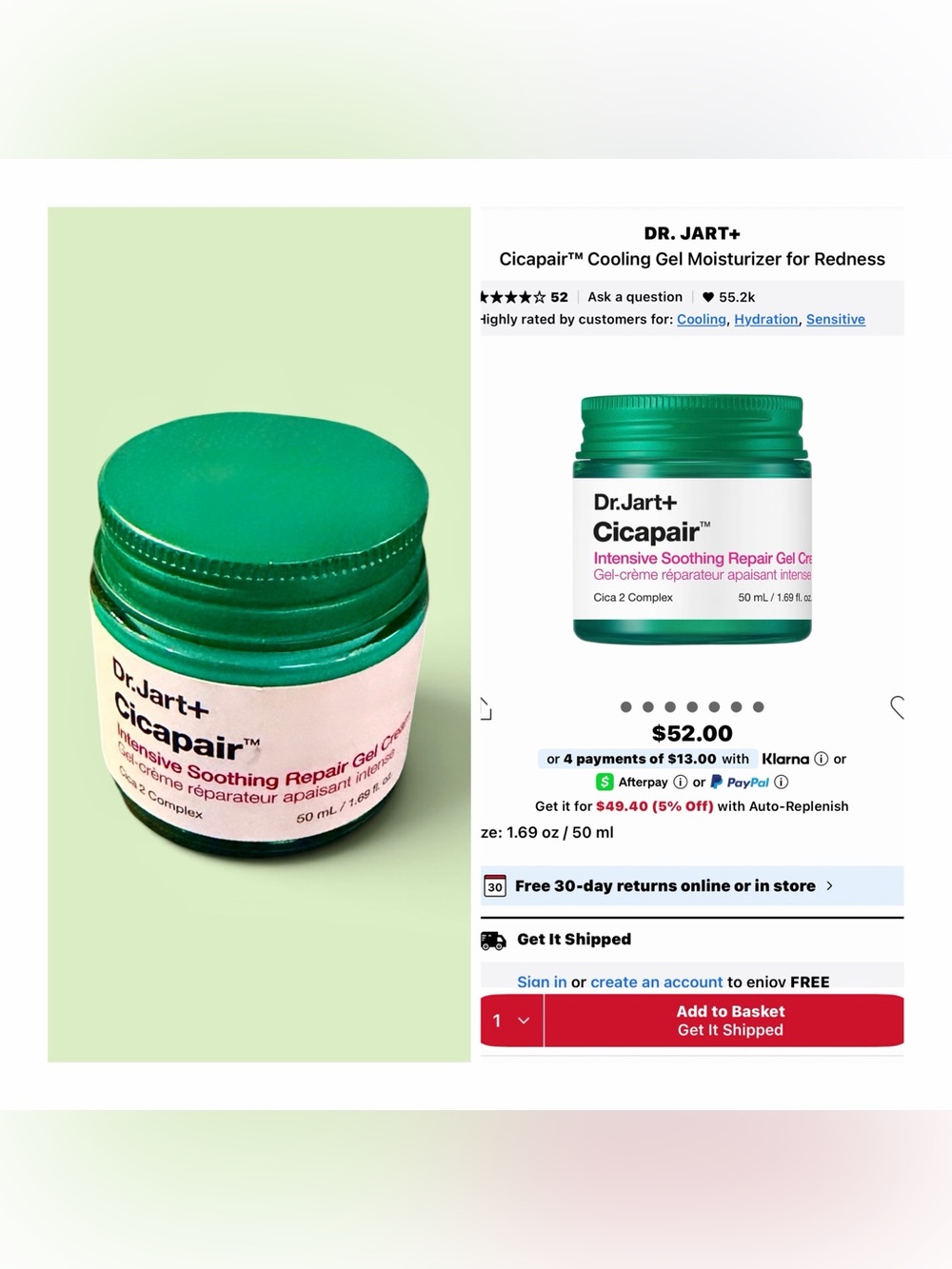 Dr. Jart+ Cicapair™ Tiger Grass Calming Gel Cream